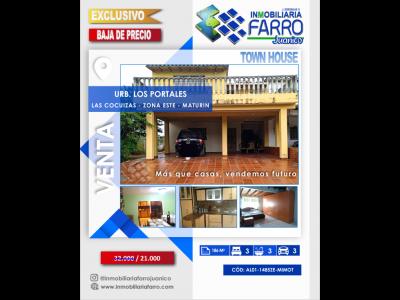 SE VENDE TOWN HOUSE URB LOS PORTALES COCUIZAS VE01-1485ZE-MIMOT, 186 mt2, 3 habitaciones