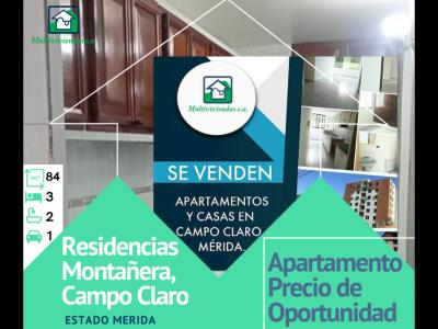 APARTAMENTO RESIDENCIAS MONTAÑERA, CAMPO CLARO ESTADO MÉRIDA, 84 mt2, 3 habitaciones