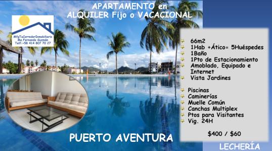 en ALQUILER VACACIONAL O FIJO Lindo y Acogedor APARTAMENTO en el Conjunto Residencial PUERTO AVENTUR, 76 mt2, 2 habitaciones