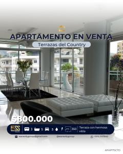 Exclusivo apartamento en Terrazas del Country en venta, 350 mt2, 3 habitaciones