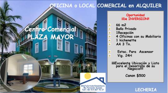 en ALQUILER agradable y espacioso OFICINAS o LOCAL en el Centro Comercial Plaza Mayor Ubicado en la , 66 mt2