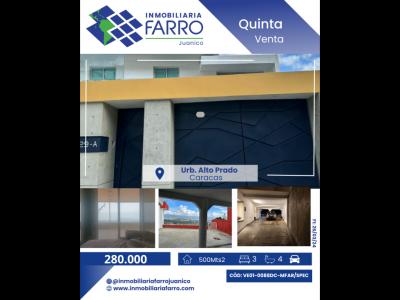 SE VENDE QUINTA EN ALTO PRADO - CARACAS VE01-0088DC-MFAR/SPEC, 500 mt2, 3 habitaciones