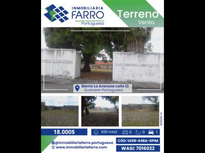 SE VENDE TERRENO BARRIO LA ARENOSA CALLE 13 VE-08, 930 mt2, 1 habitaciones