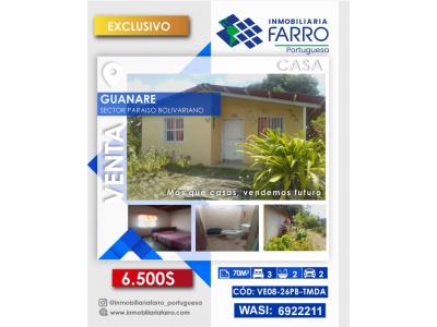 CASA SECTOR PARAÍSO BOLIVARIANO VE08-26PB-TMDA, 70 mt2, 3 habitaciones