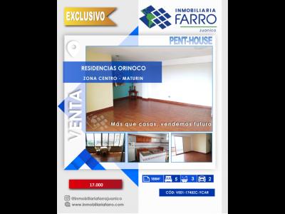 SE VENDE PENT HOUSE RESD ORINOCO VE01-1745ZC-YCAR, 185 mt2, 5 habitaciones
