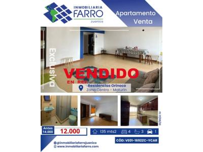 SE VENDE APARTAMENTO RESD ORINOCO VE01-1692ZC-YCAR, 133 mt2, 4 habitaciones