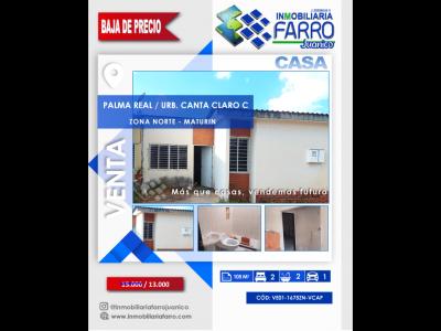 SE VENDE CASA PALMA REAL URB CANTA CLARO C VE01-1675ZN-VCAP, 60 mt2, 2 habitaciones
